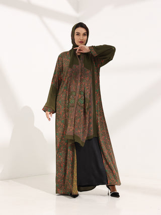 Kashmir Bloom Abaya – Khaki Jaal Edition