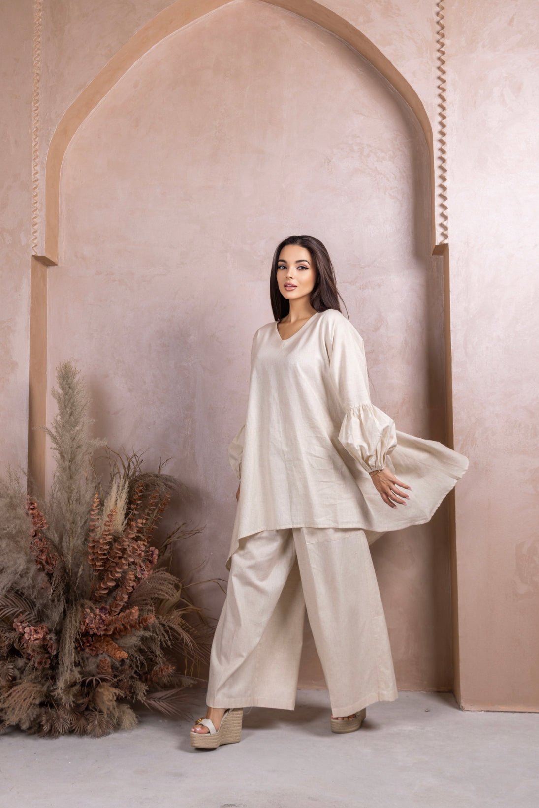 Beige Linen Co - ord Set - fashion by shehna