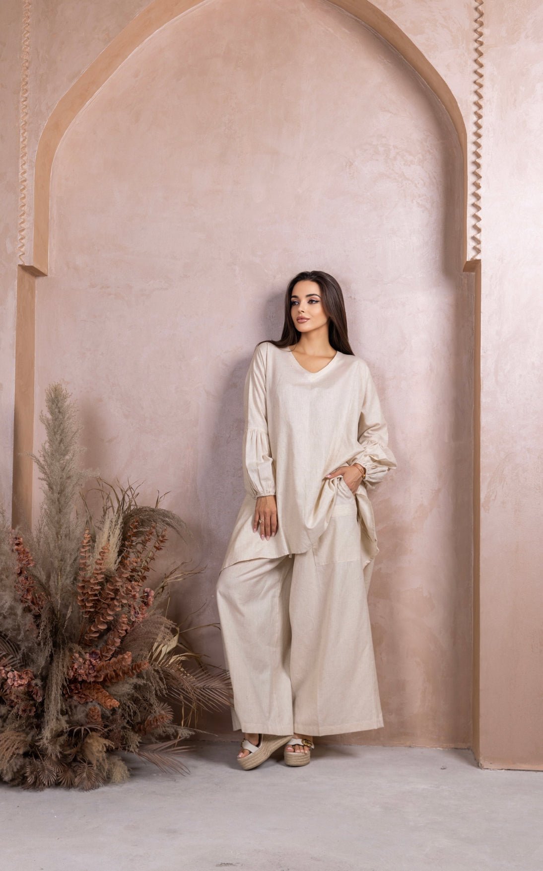 Beige Linen Co - ord Set - fashion by shehna