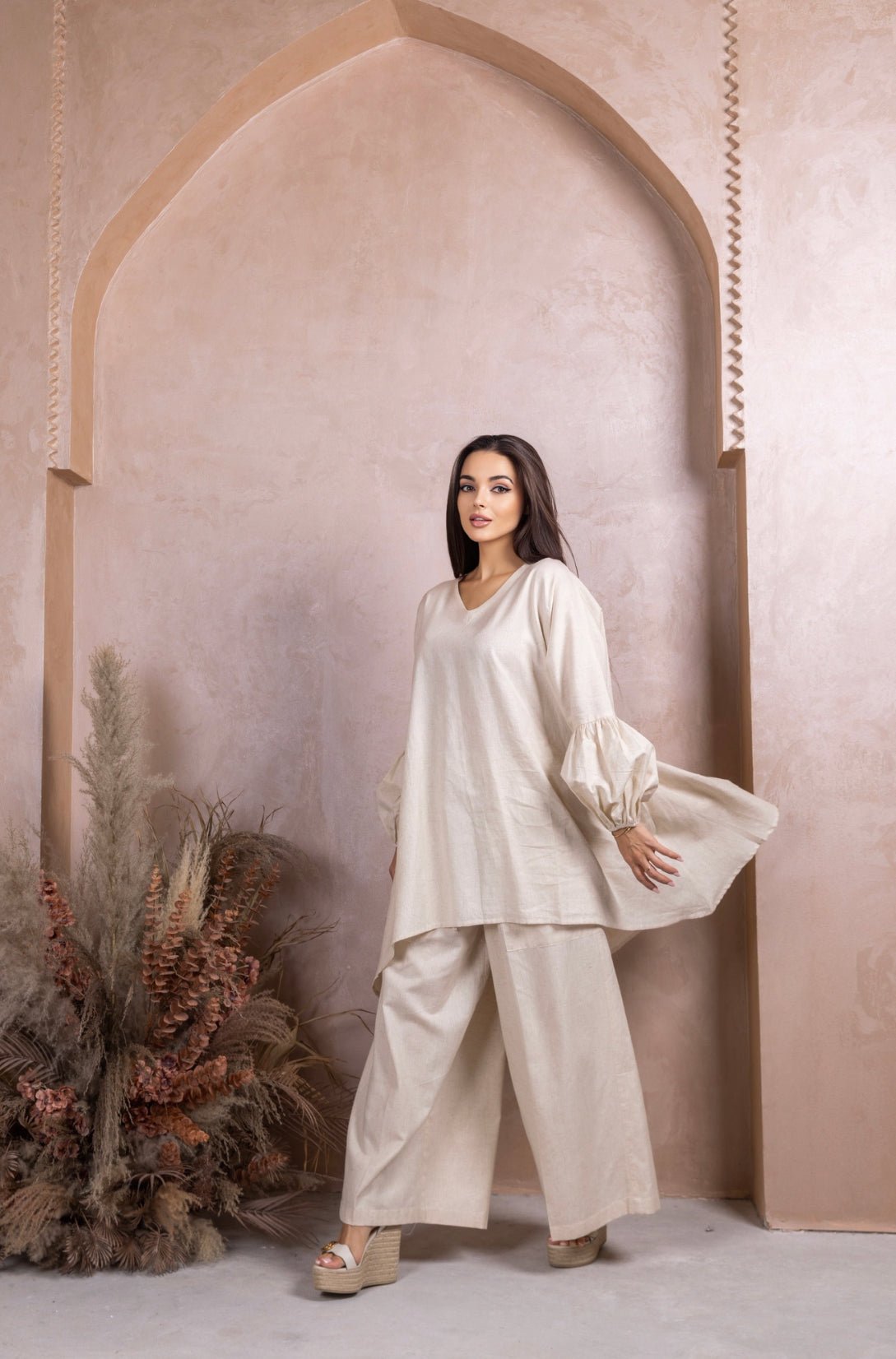 Beige Linen Co - ord Set - fashion by shehna