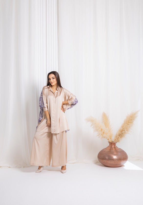 Beige Silk Co - ord Set - fashion by shehna