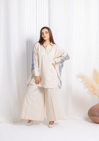 Blue Beige Linen Co - ord Set - fashion by shehna