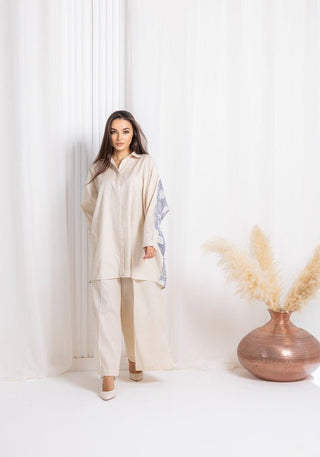 Blue Beige Linen Co - ord Set - fashion by shehna