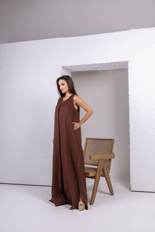 Brown Linen Inner Dress - fashion by shehna