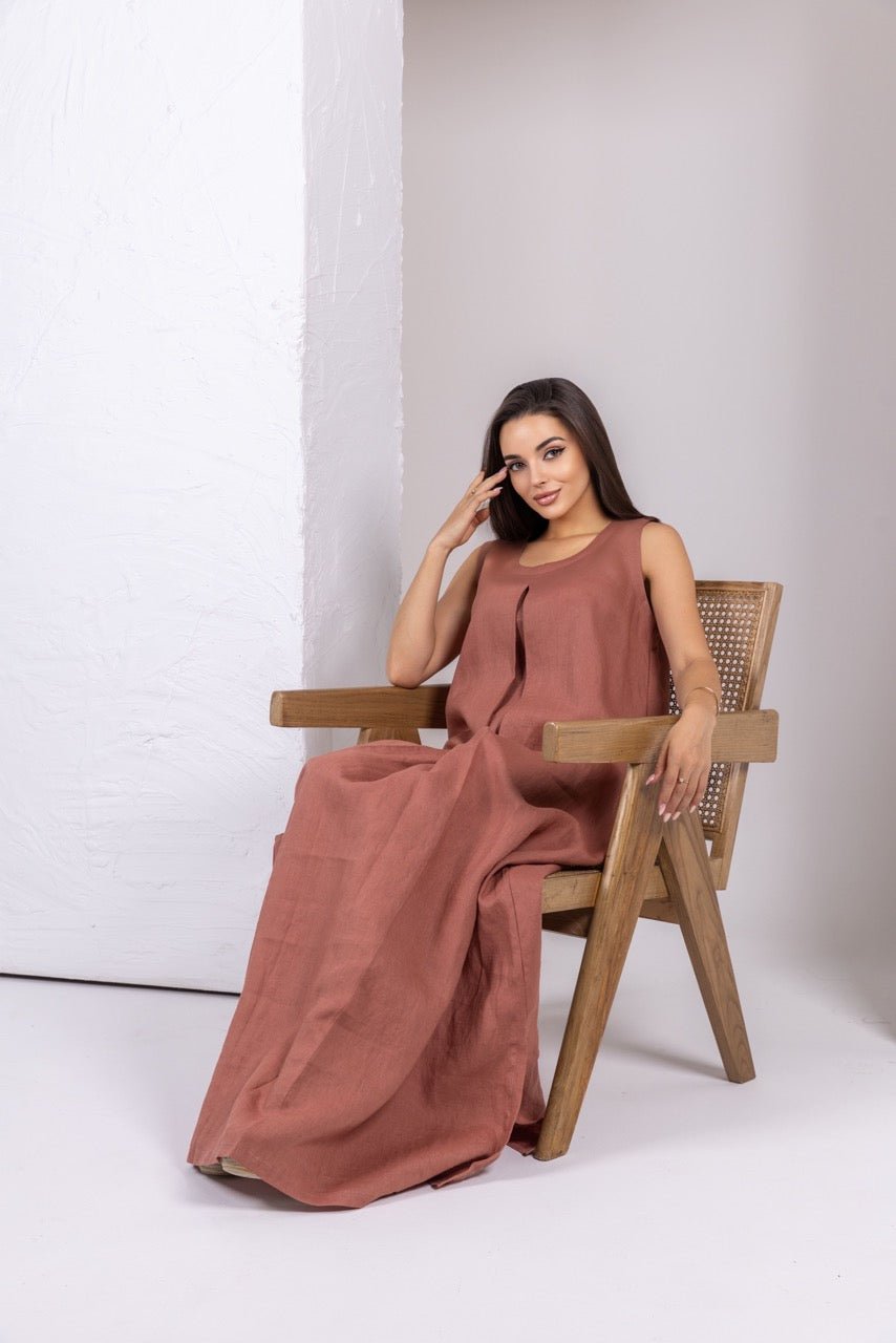 Brown Pink Linen Inner Dress - fashion by shehna