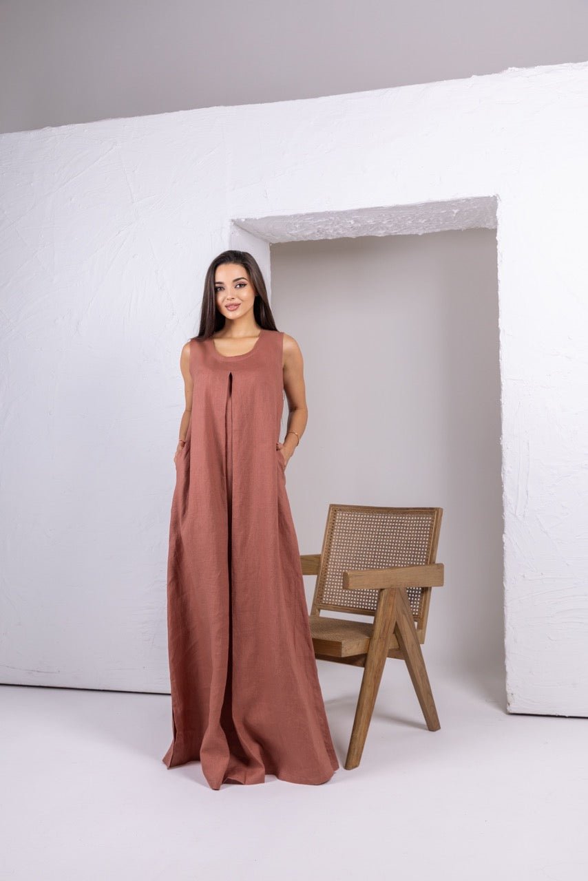 Brown Pink Linen Inner Dress - fashion by shehna