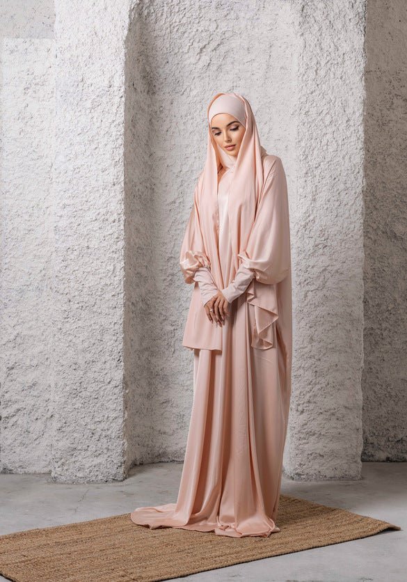 Coral Peach Prayer Abaya - fashion by shehna