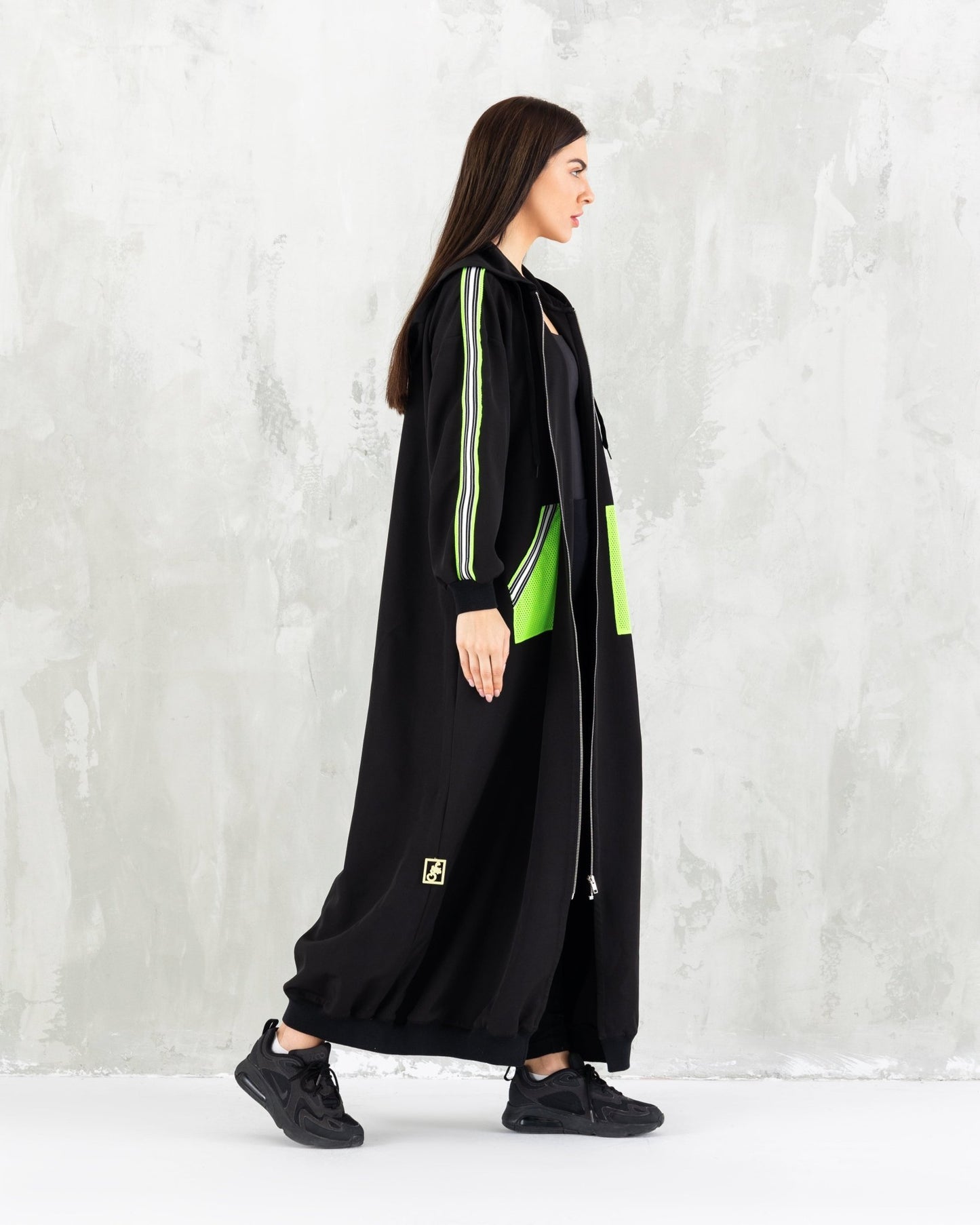 Fluorescent Black Sporty Long Jacket - fashion by shehna