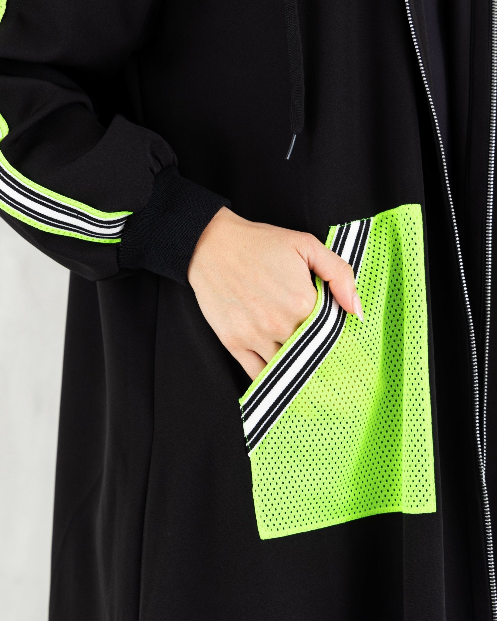 Fluorescent Black Sporty Long Jacket - fashion by shehna