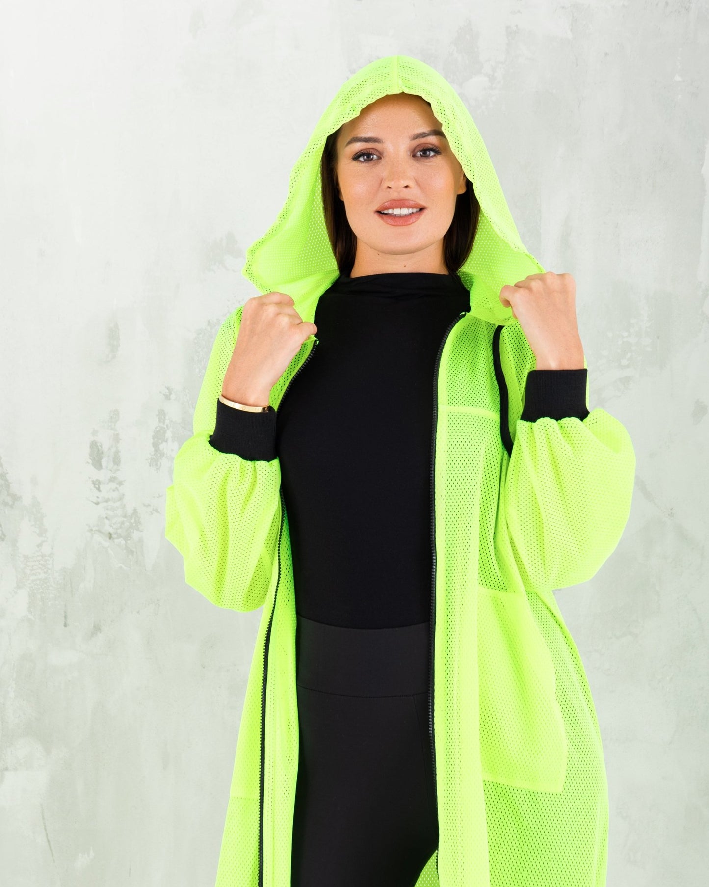 Fluorescent Mesh Yellow Long Jacket - fashion by shehna