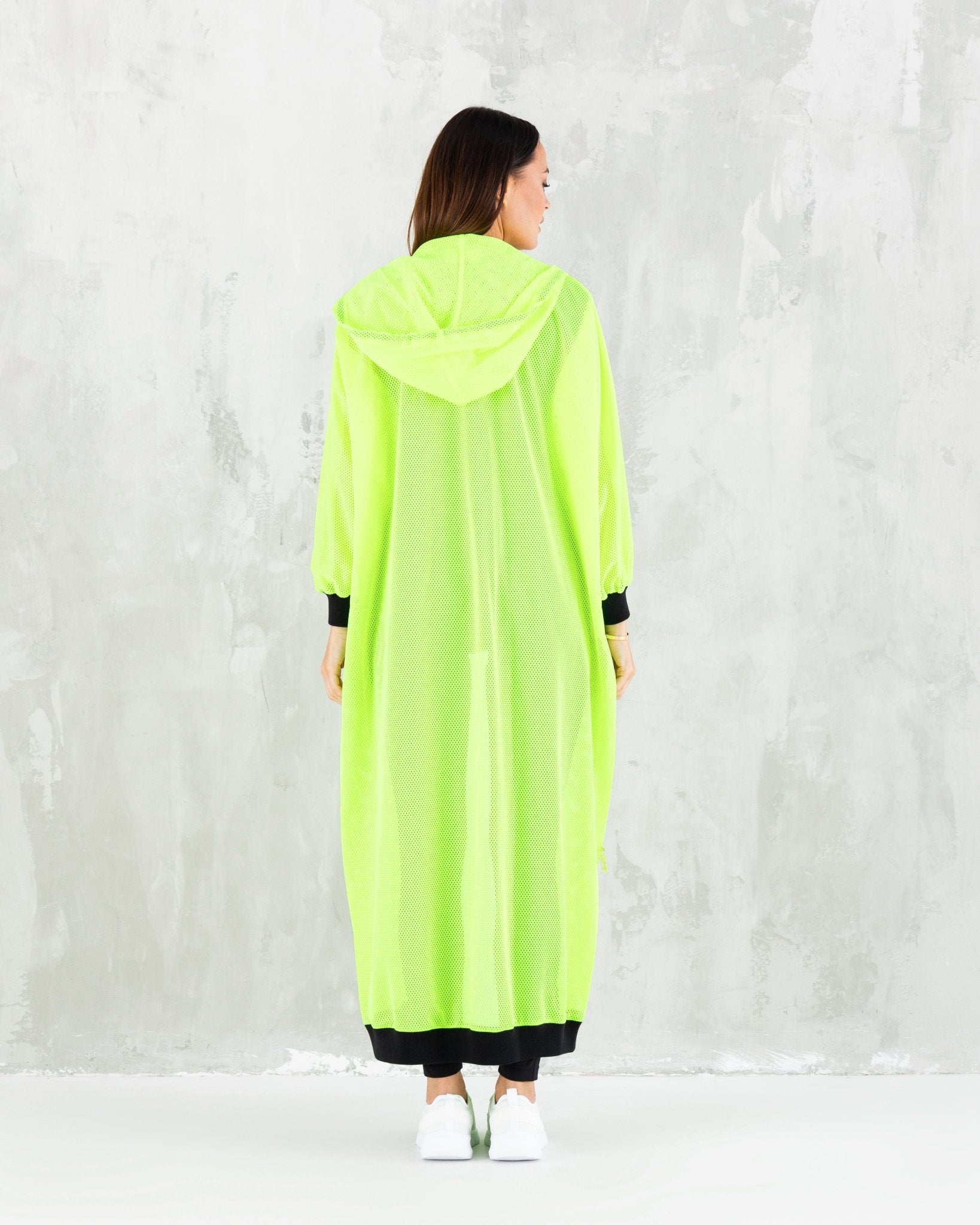 Fluorescent Mesh Yellow Long Jacket - fashion by shehna