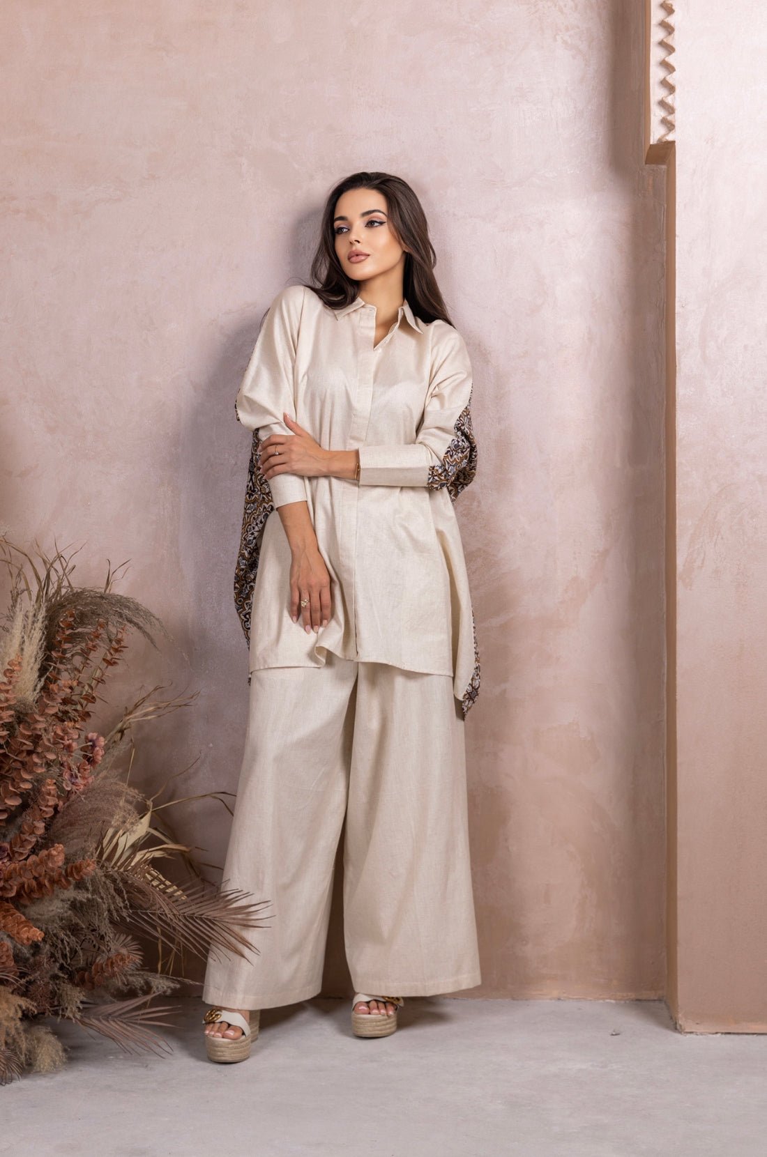 Gold Beige Linen Co - ord Set - fashion by shehna