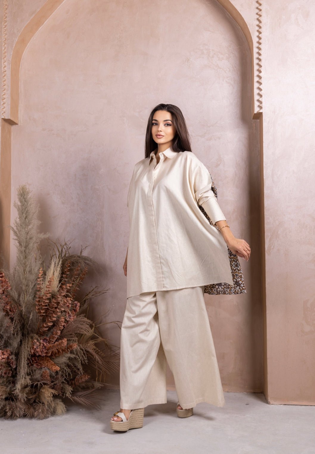 Gold Beige Linen Co - ord Set - fashion by shehna