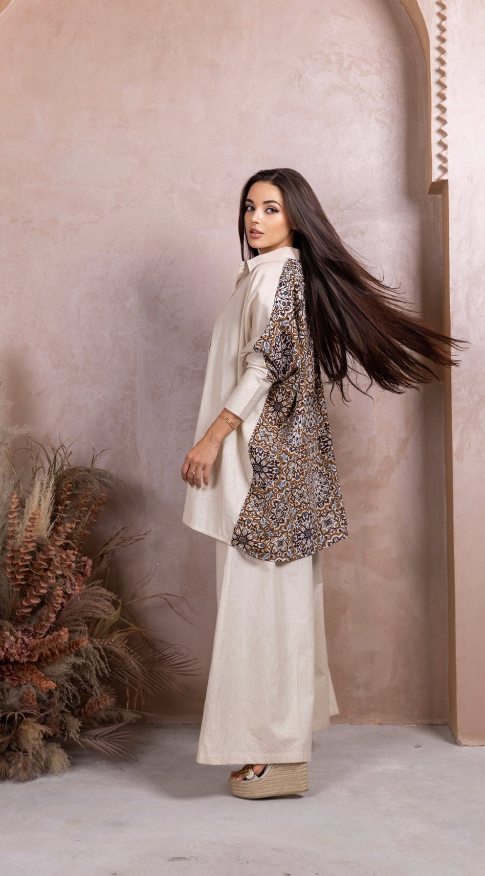 Gold Beige Linen Co - ord Set - fashion by shehna