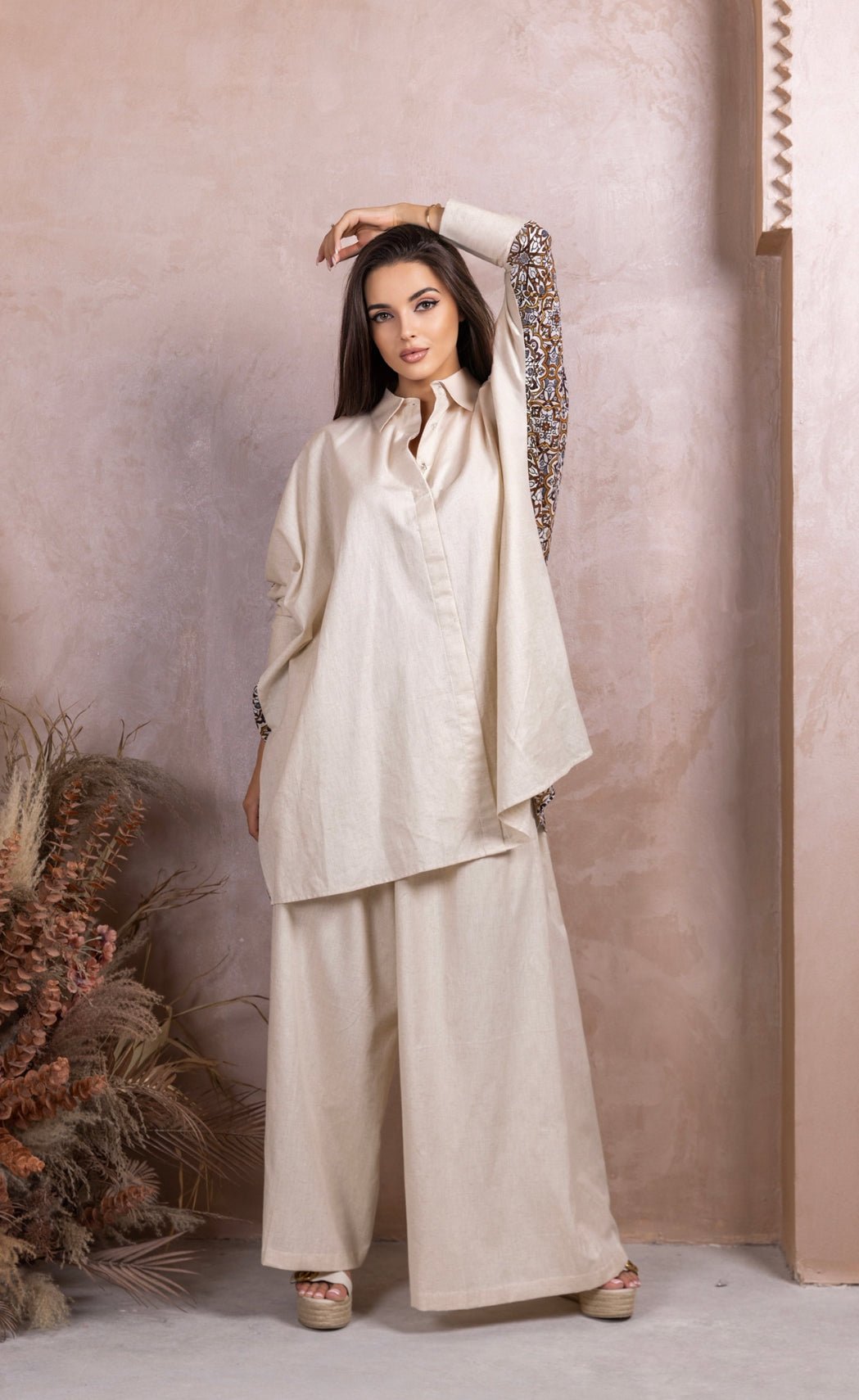 Gold Beige Linen Co - ord Set - fashion by shehna