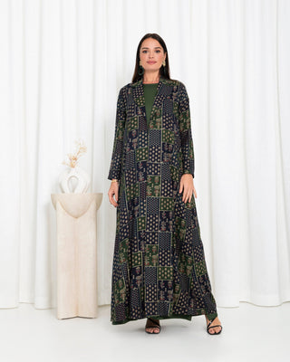 Green Floral Check Jacket Abaya - fashion by shehna