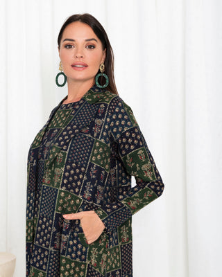 Green Floral Check Jacket Abaya - fashion by shehna