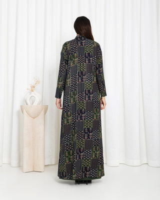 Green Floral Check Jacket Abaya - fashion by shehna