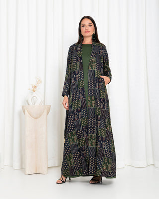 Green Floral Check Jacket Abaya - fashion by shehna