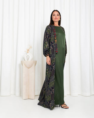 Green Floral Check Kimono Abaya - fashion by shehna