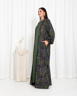 Green Floral Check Kimono Abaya - fashion by shehna