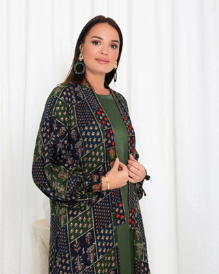 Green Floral Check Kimono Abaya - fashion by shehna