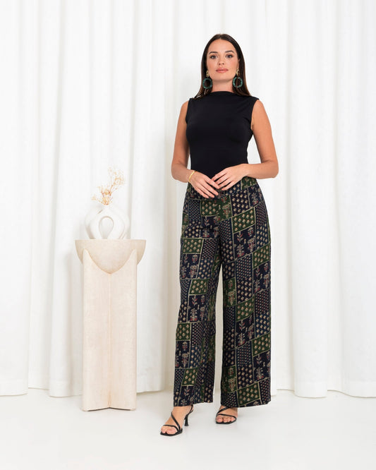 Green Floral Check Pants - fashion by shehna