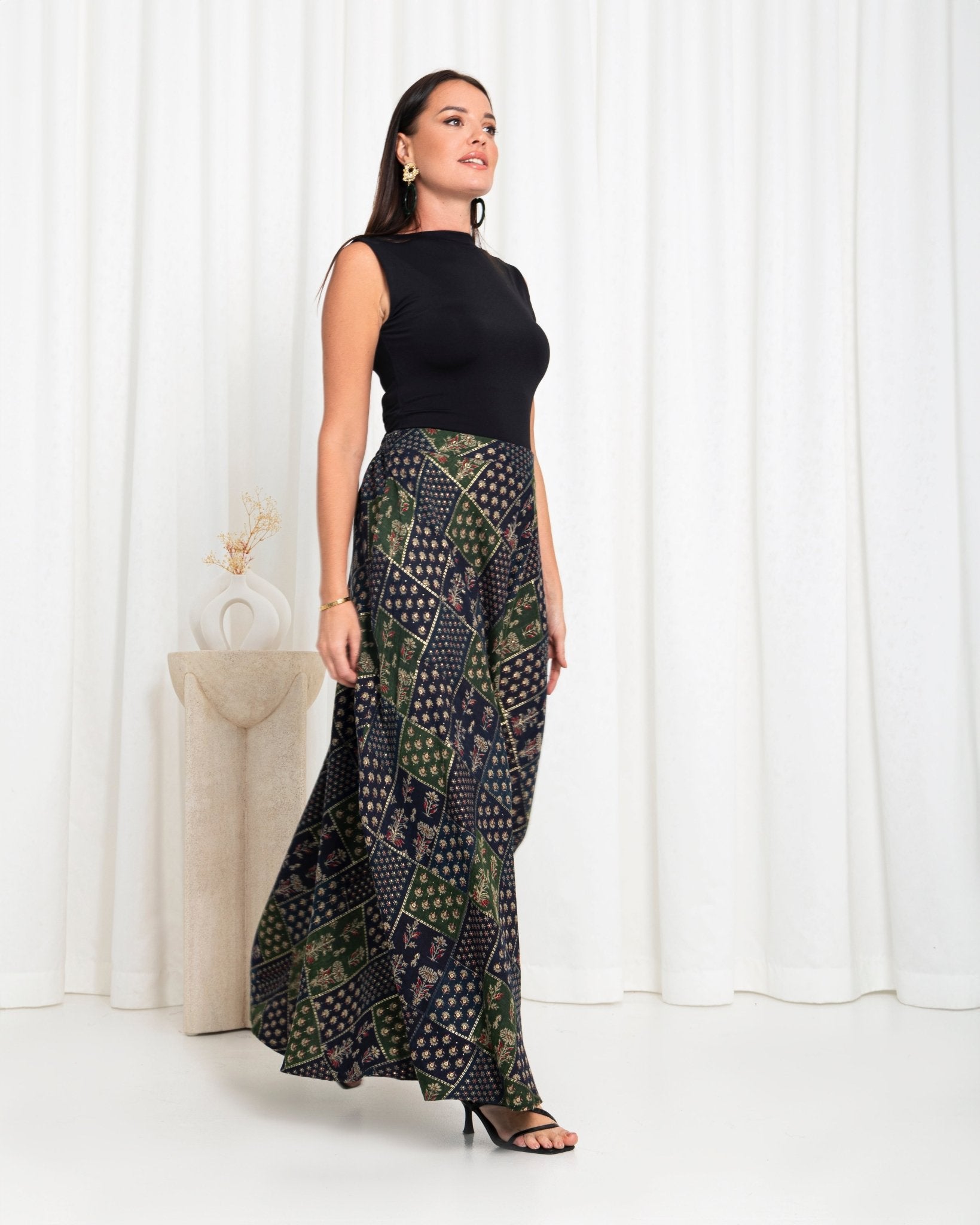 Green Floral Check Skirts - fashion by shehna