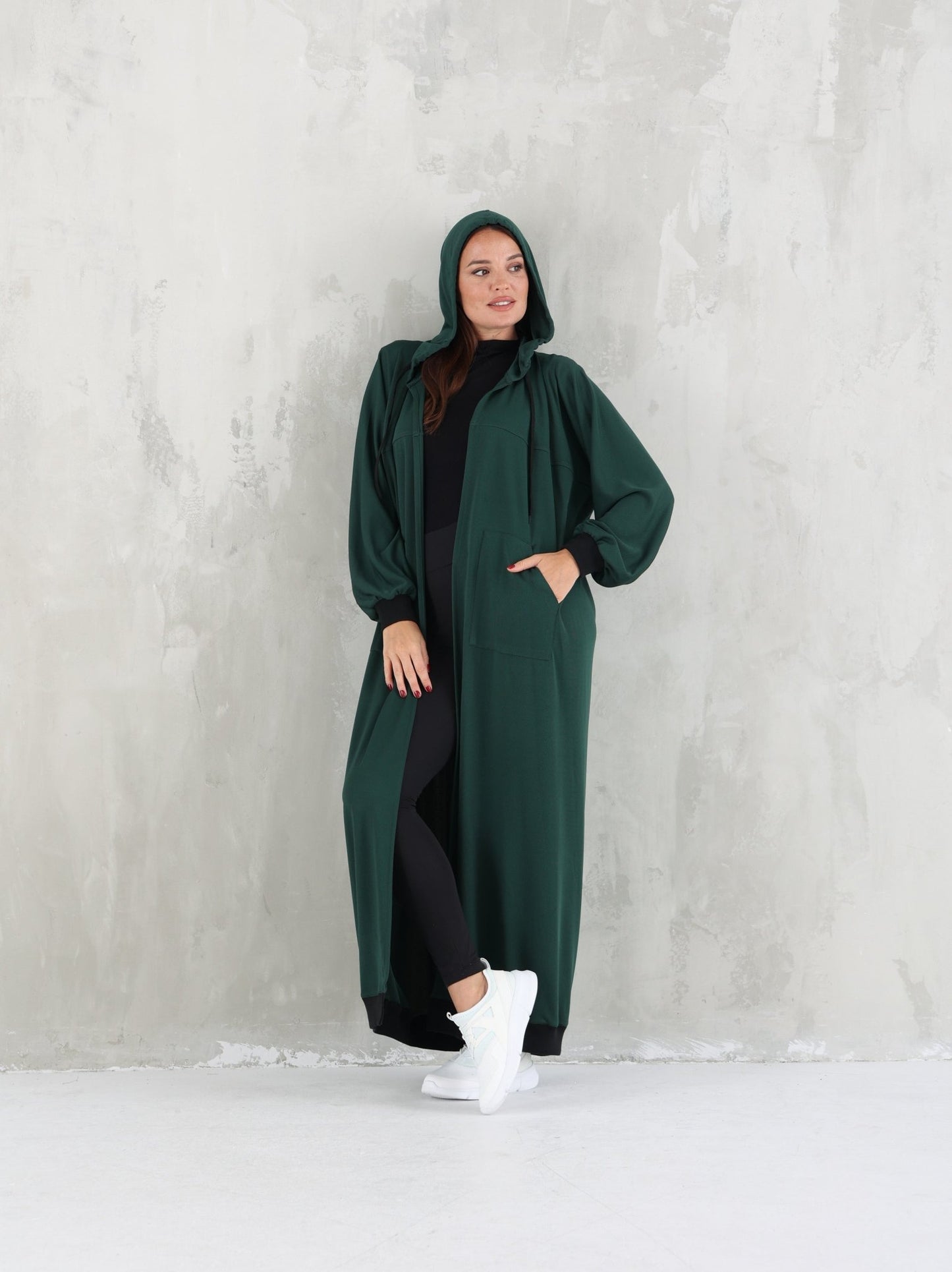 Green Hoodie Long Jacket - fashion by shehna