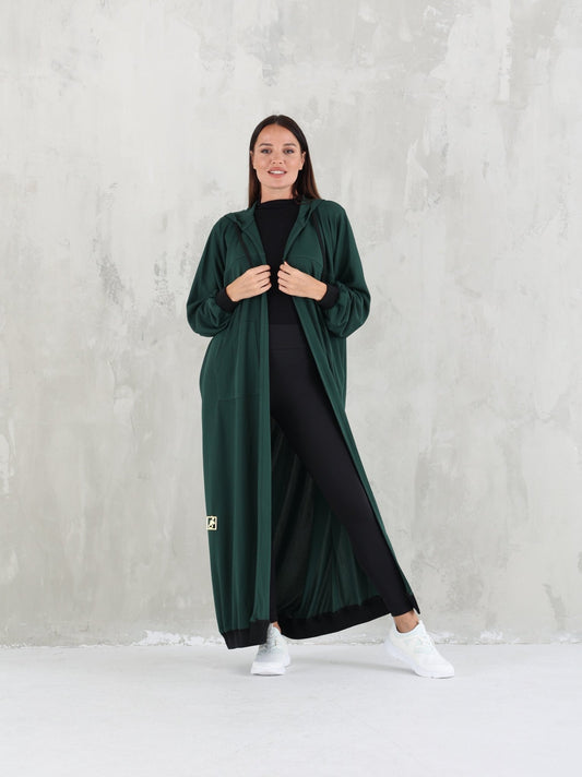 Green Hoodie Long Jacket - fashion by shehna