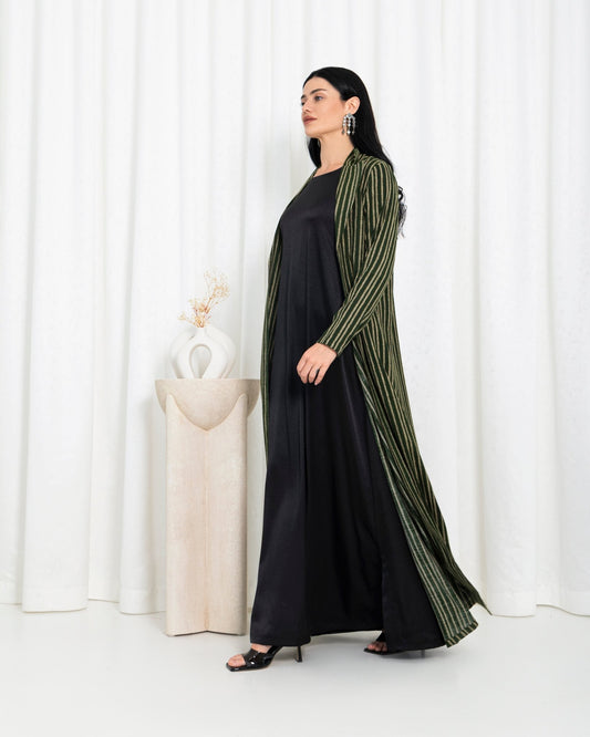 Green Stripe Jacket Abaya - fashion by shehna