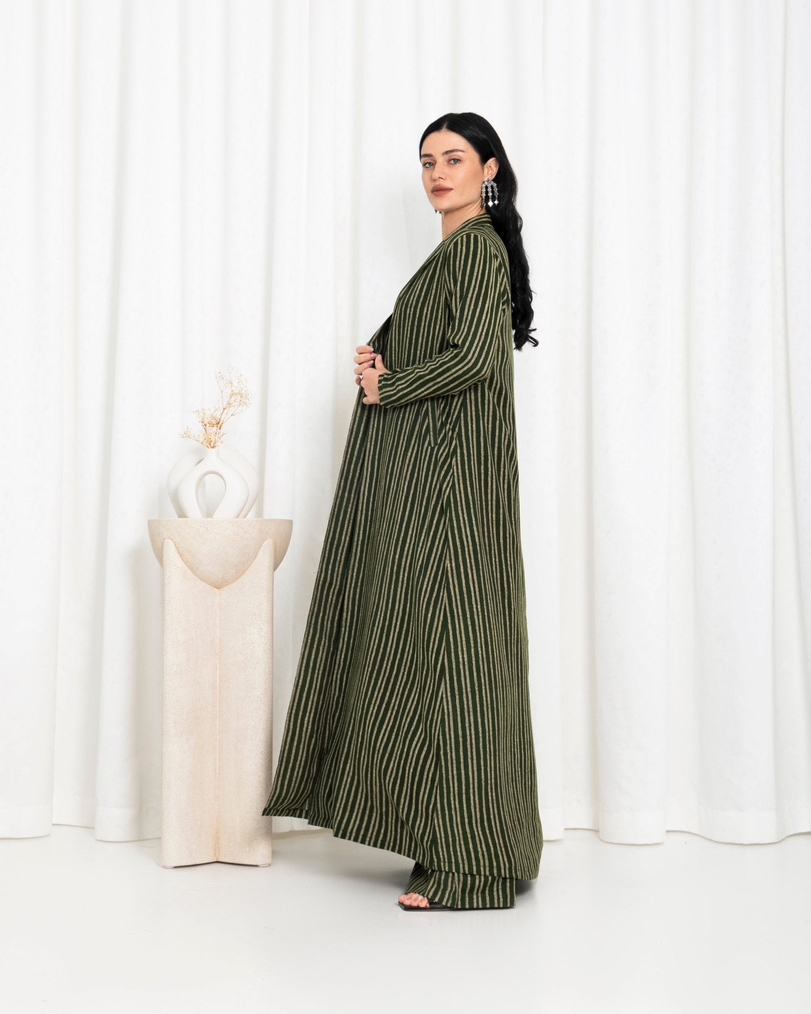 Green Stripe Jacket Abaya - fashion by shehna