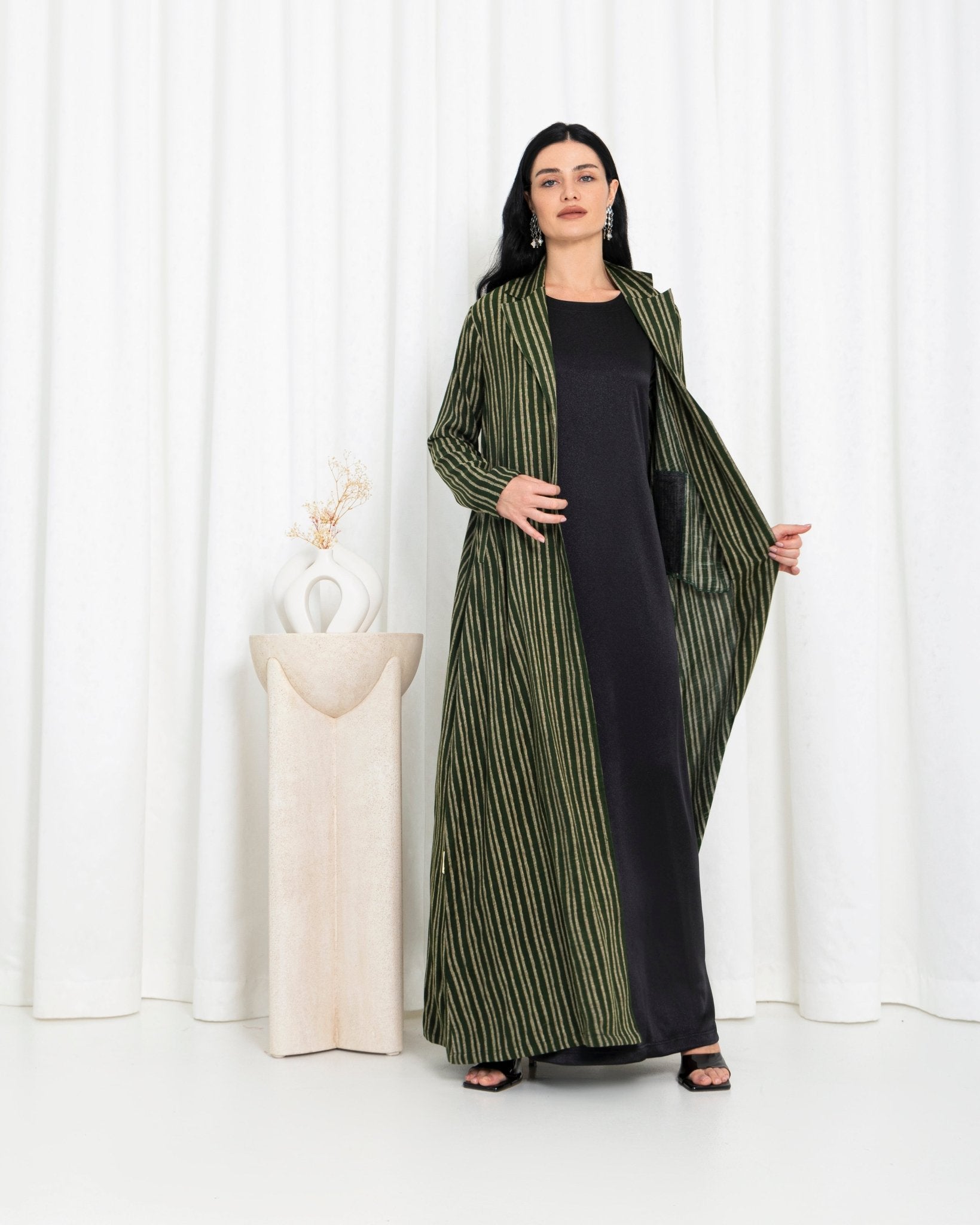 Green Stripe Jacket Abaya - fashion by shehna