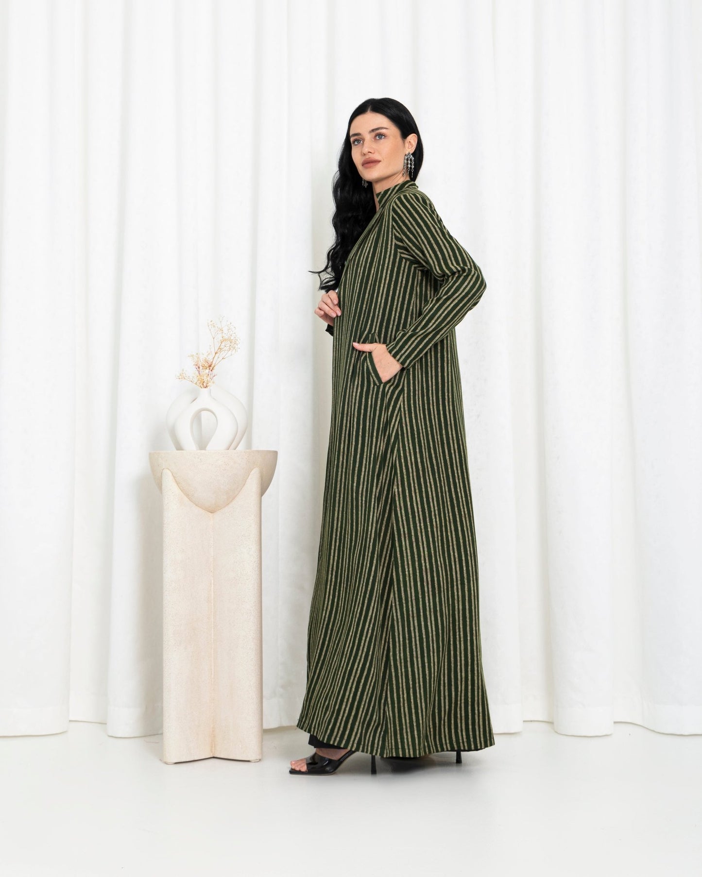 Green Stripe Jacket Abaya - fashion by shehna