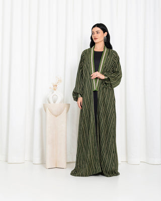 Green Stripe Kimono Abaya - fashion by shehna