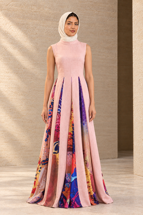 Gulnaar Panelled Linen & Silk Dress