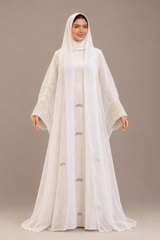 Hala Pearl-Lace Organza Abaya - fashion by shehna