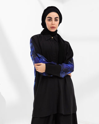 Harmonious Black Blue Linen - Silk Qalb Co - ord set - fashion by shehna