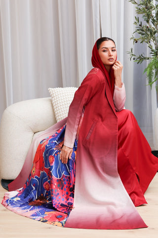 Ishq | Red Ombré Abaya with Silk Floral Back abaya - fashion by shehna