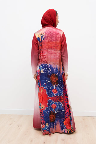 Ishq | Red Ombré Abaya with Silk Floral Back abaya - fashion by shehna