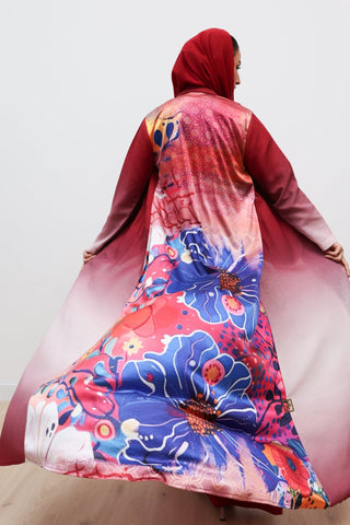 Ishq | Red Ombré Abaya with Silk Floral Back abaya - fashion by shehna