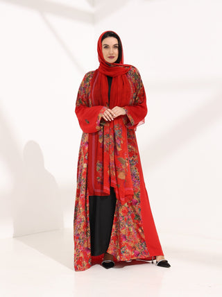 Kashmir Bloom Abaya – Crimson Garden Floral Edition - fashion by shehna