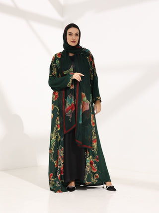 Kashmir Bloom Abaya – Emerald Garden Floral Edition - fashion by shehna
