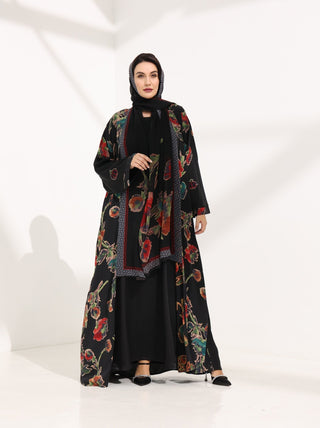 Kashmir Bloom Abaya – Midnight Garden Floral Edition - fashion by shehna