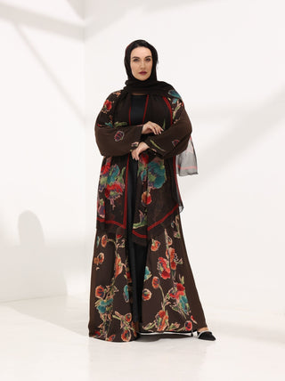 Kashmir Bloom Abaya – Mocha Garden Floral Edition - fashion by shehna