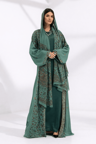 Kashmir Bloom Abaya – Sage Tapestry Edition - fashion by shehna