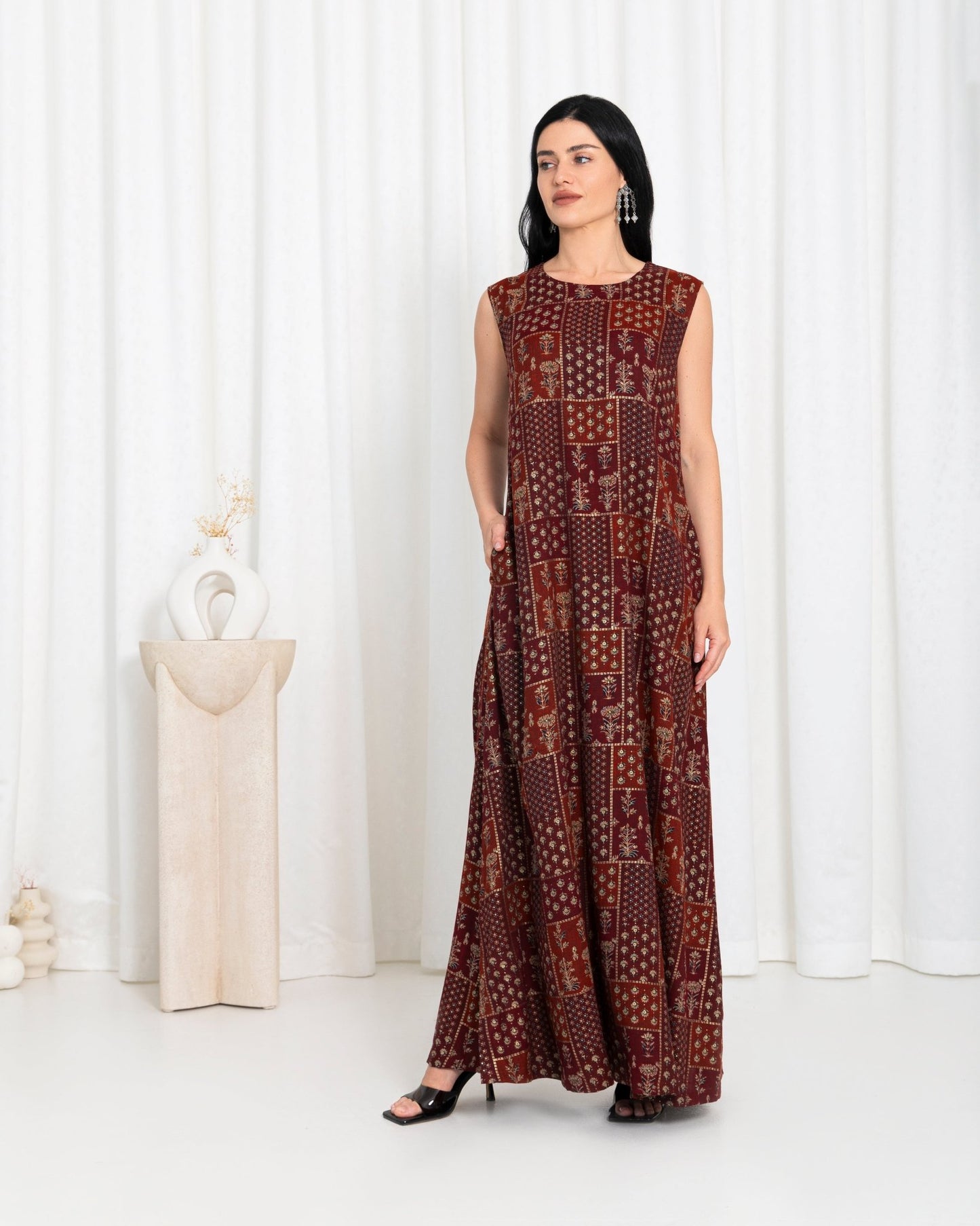 Maroon Floral Check Dress - fashion by shehna