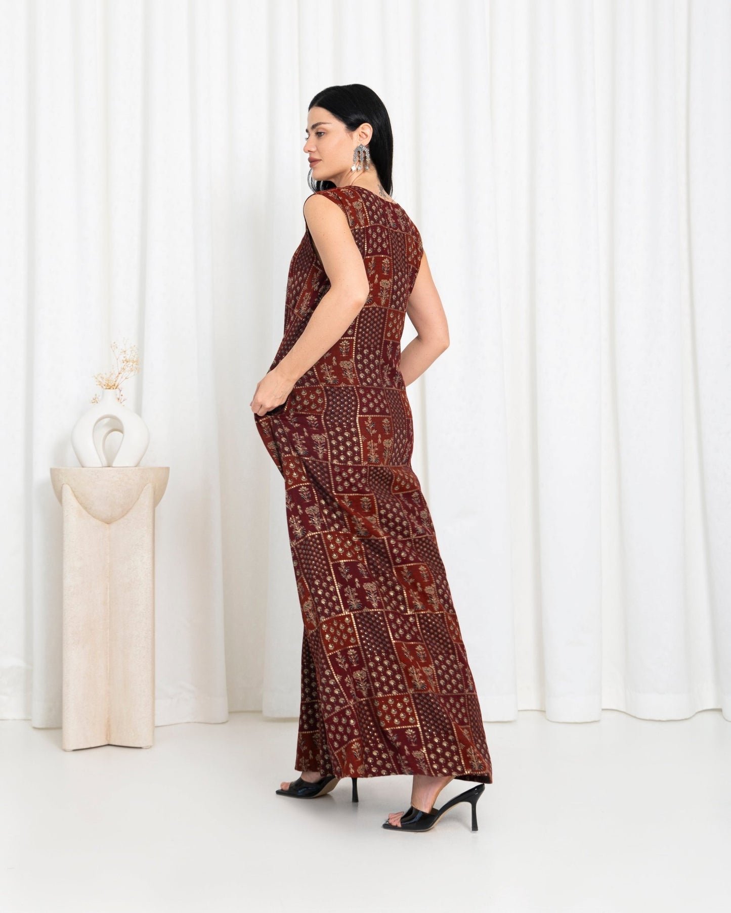 Maroon Floral Check Dress - fashion by shehna