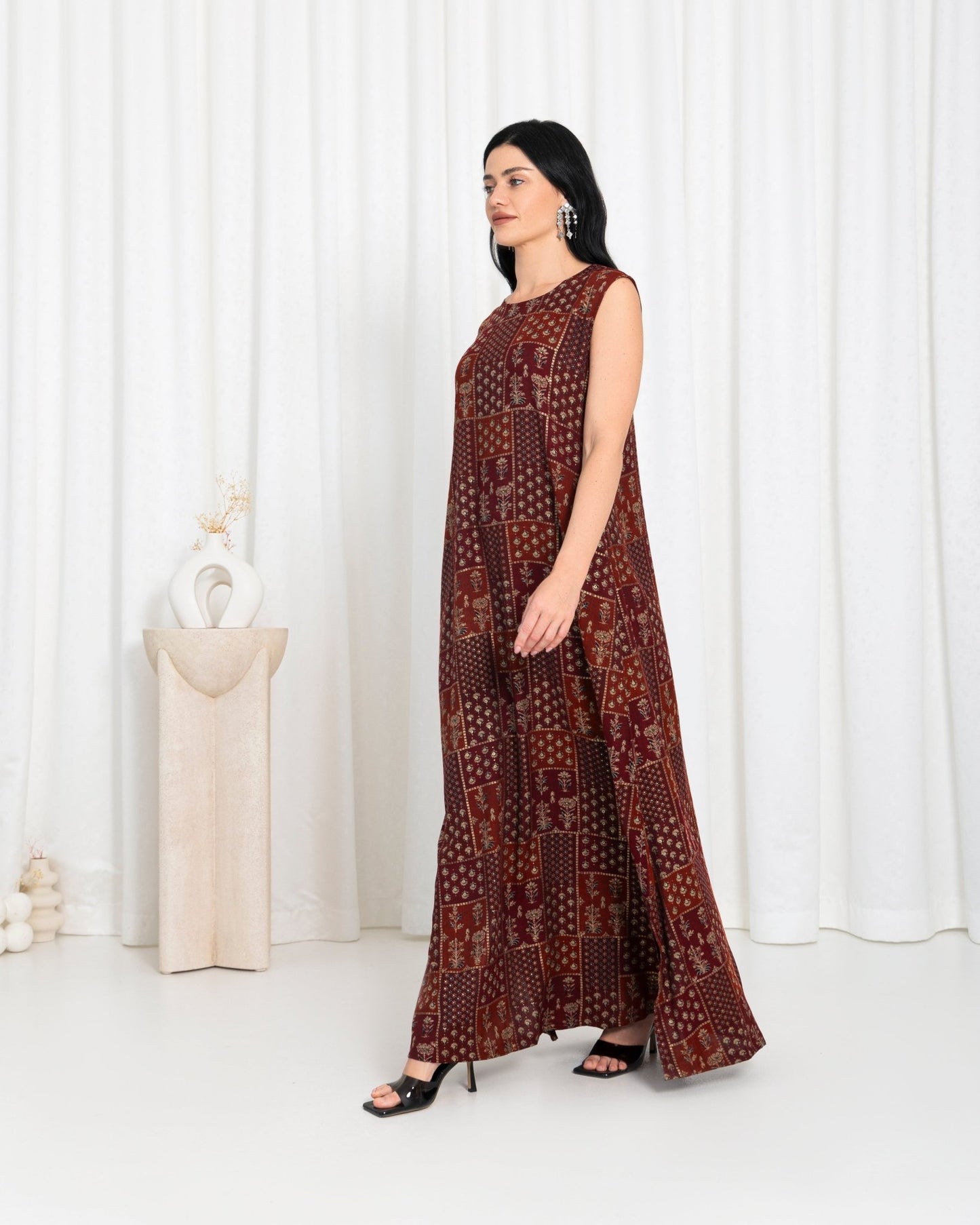 Maroon Floral Check Dress - fashion by shehna