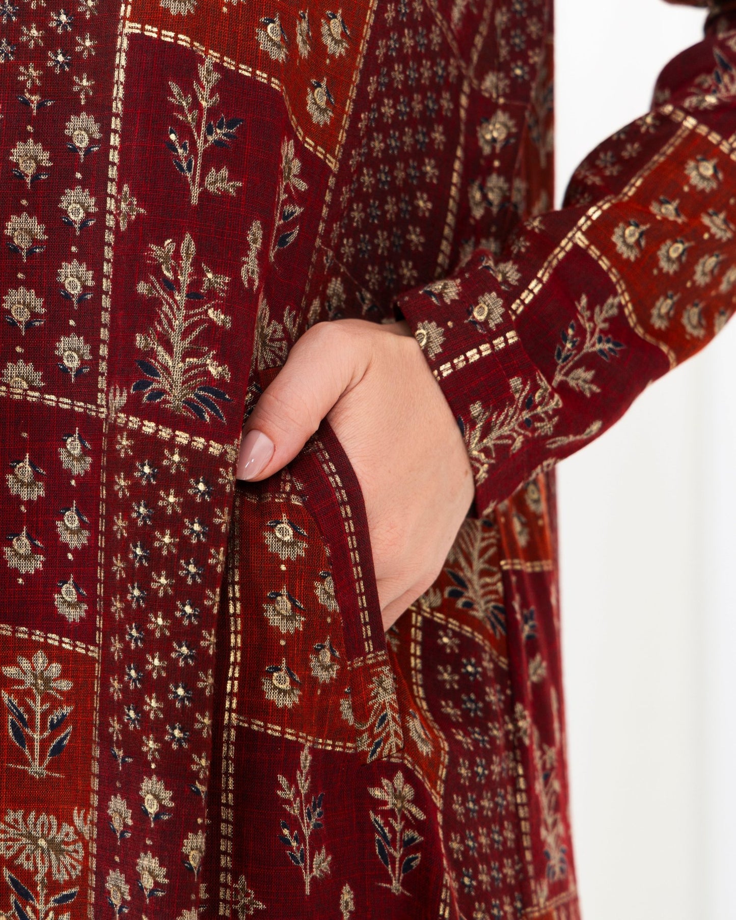 Maroon Floral Check Jacket Abaya - fashion by shehna